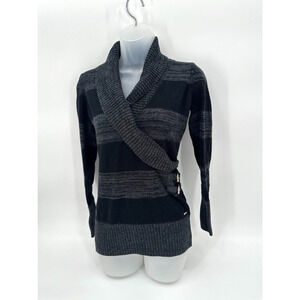 Guess Black Striped Shawl Collar Buckle Long Sweater Top Size S/P Y2K Preppy